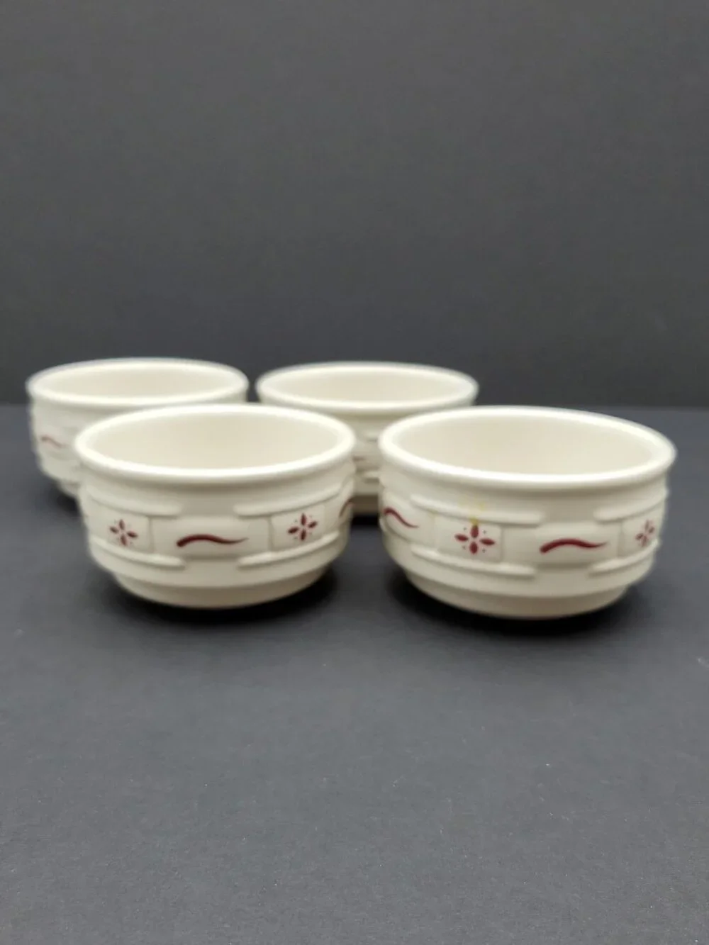 Longaberger Woven Traditions Red Stackable Custard Cups Ramekins Dip Bowls